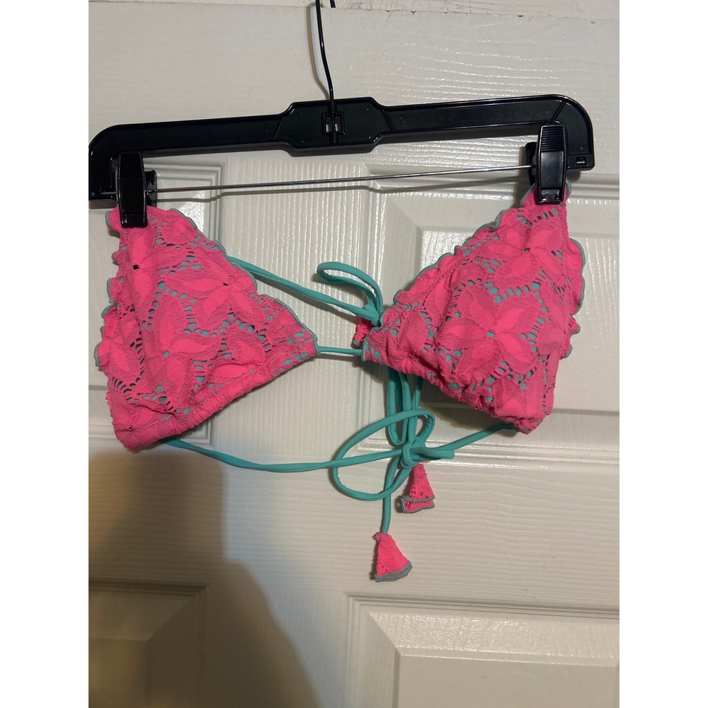 Victoria's Secret Pink Floral Eyelet Lace Triangle Bikini‎ Top Tassel Ties L/G
